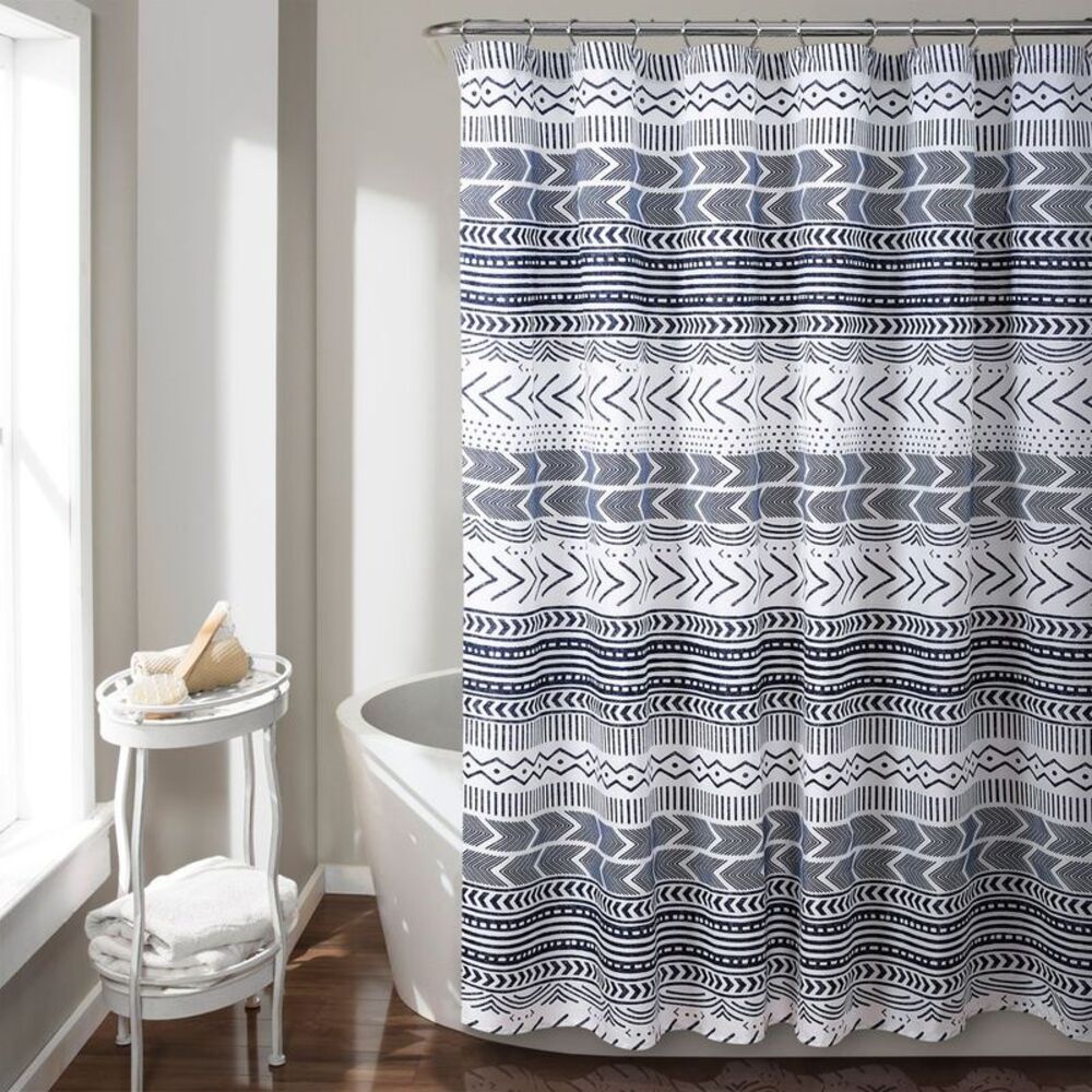 Lush Decor - Hygge Geo Shower Curtain Navy - Lush Décor: 100% P Navy